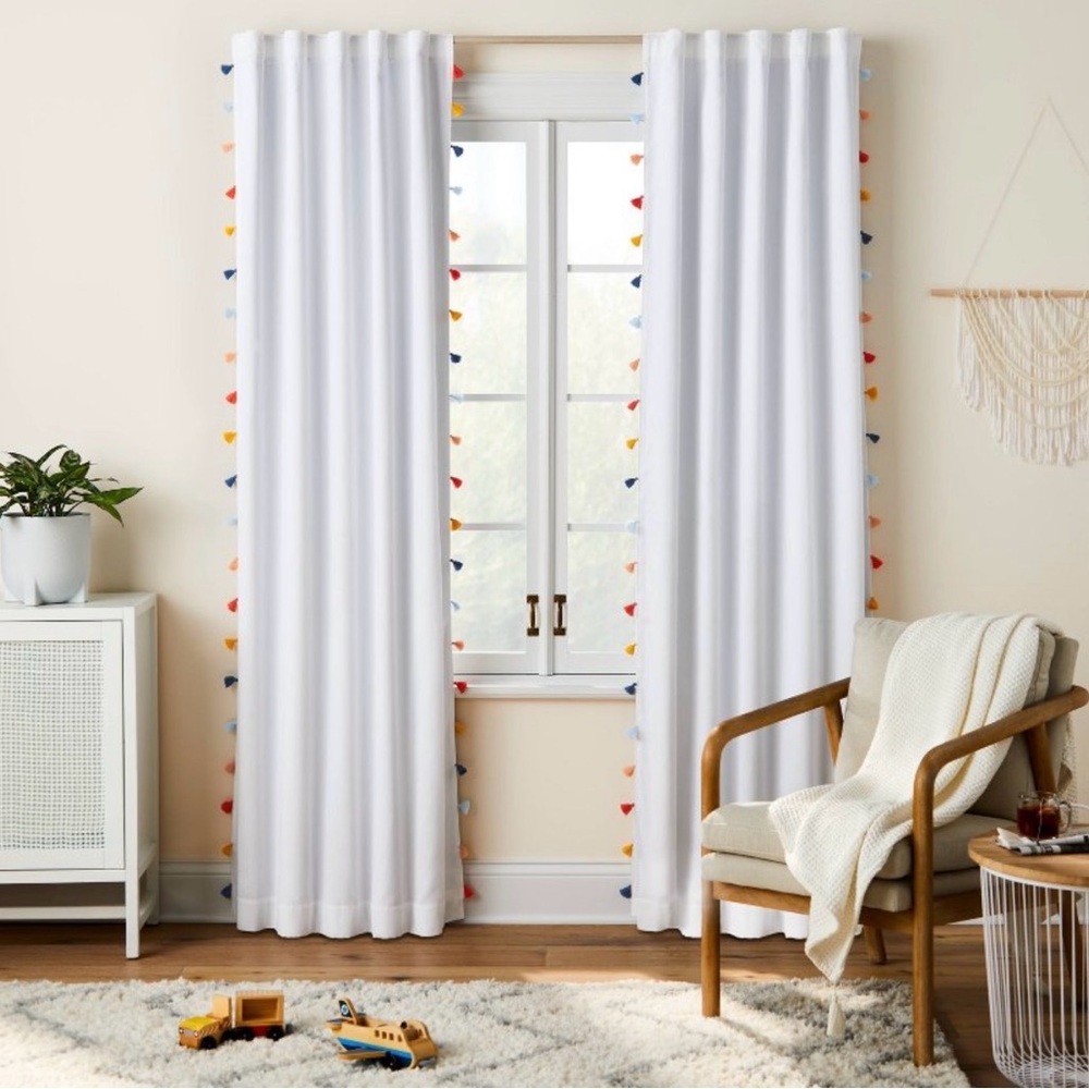 Pillowfort Blackout curtains with multicolor tassels - set of 2 panels 84”